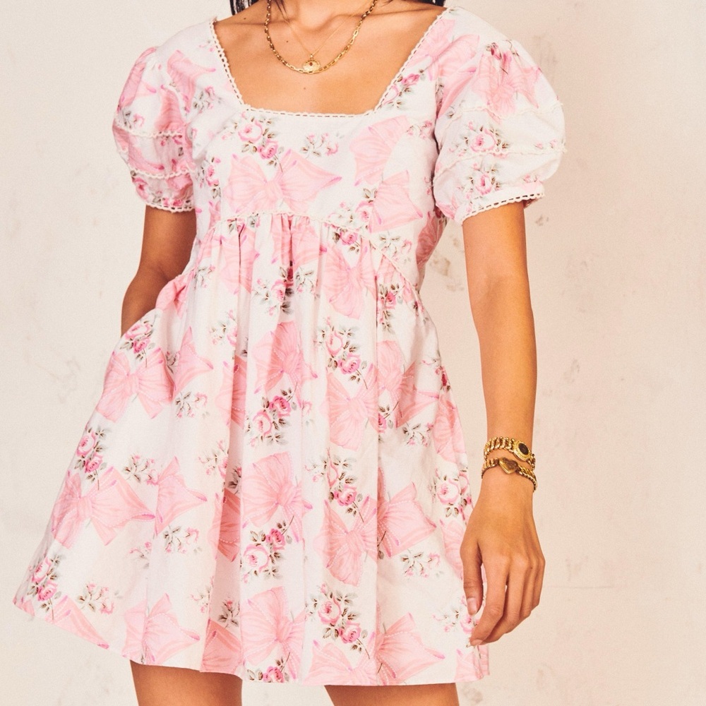 LoveShackFancy Pink and White Floral Mini Dress
